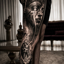 Beinsleeve mit Figuren – Tattoo aus Köln