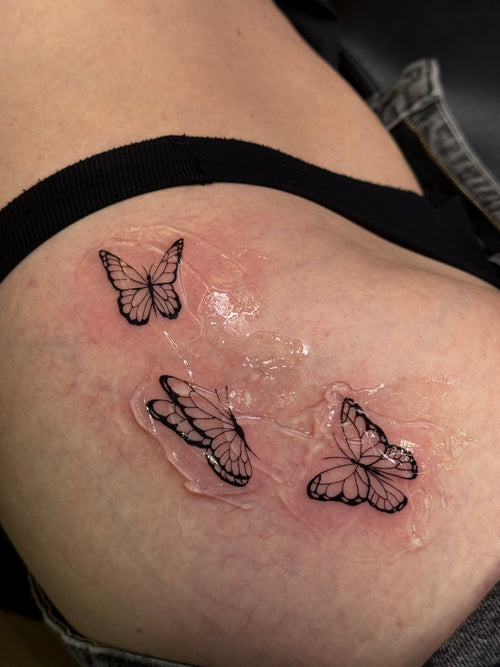 fineline tattoo schmetterling