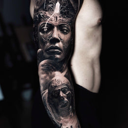 Porträt-Sleeve am Oberarm – Tattoo aus Köln
